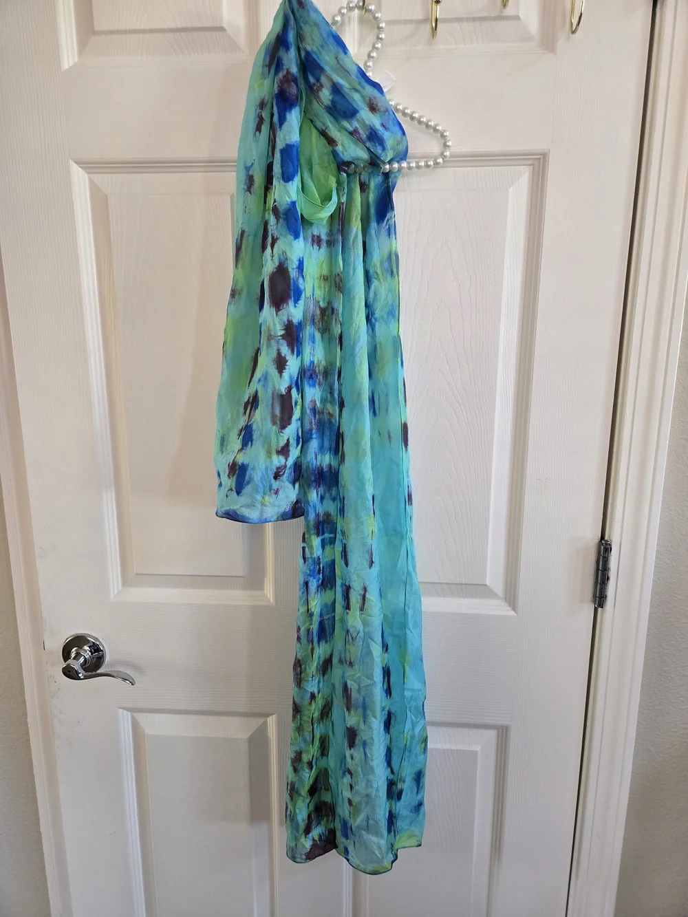 Silk Blue-Green Printed Scarf
